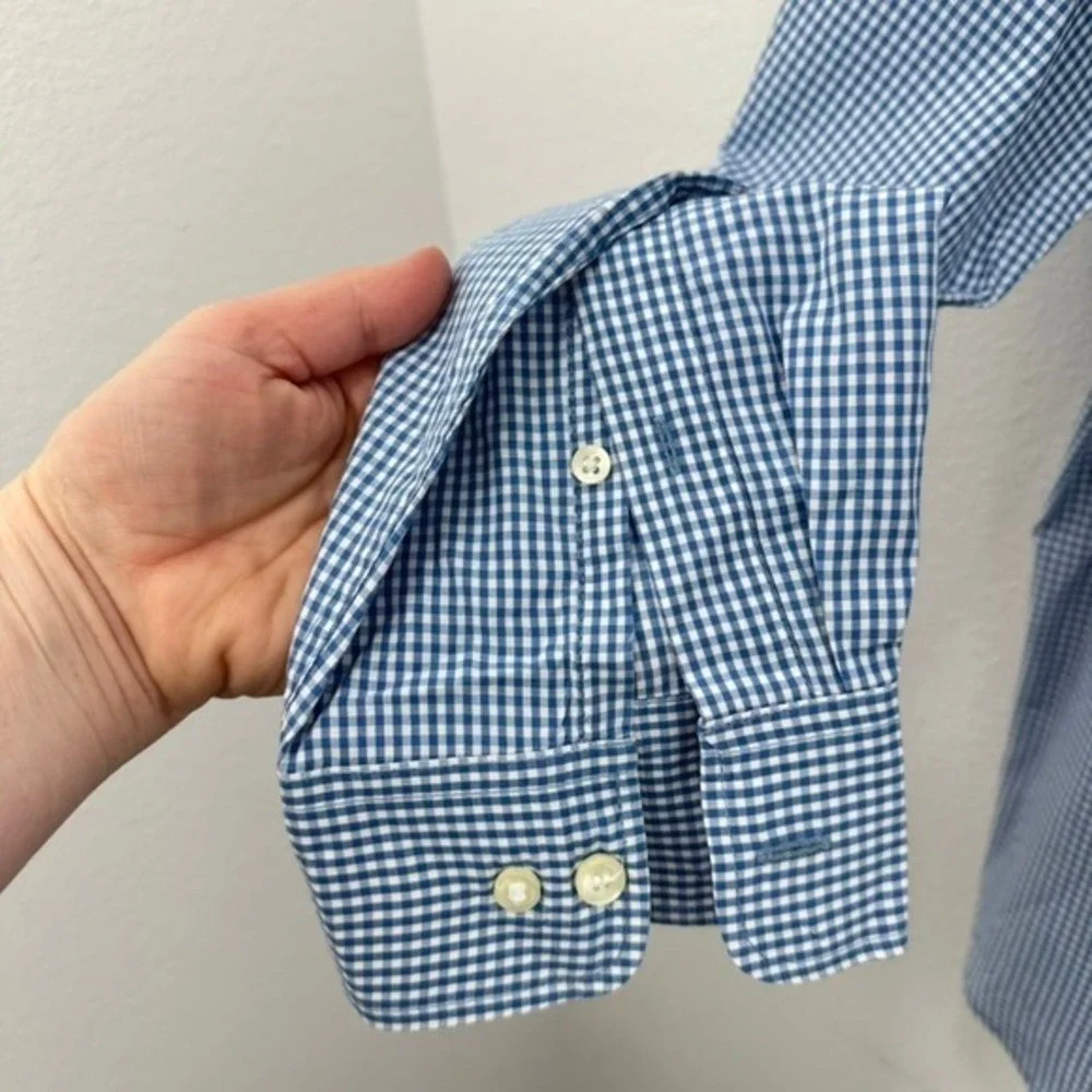 Banana‎ Republic Men's Large Blue Gingham Check Button Down Long Sleeve Shirt